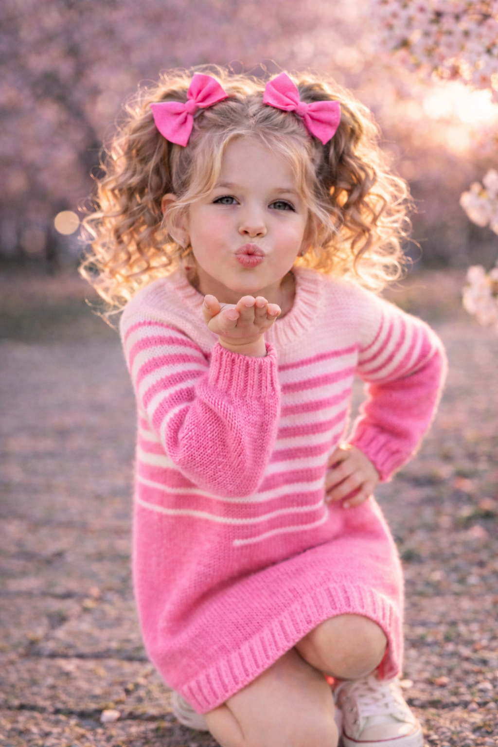 Beautiful girls pink stripe knit dress pattern with clean lines and elegant striped texture. Easy-to-follow PDF knitting pattern for a modern handmade look.