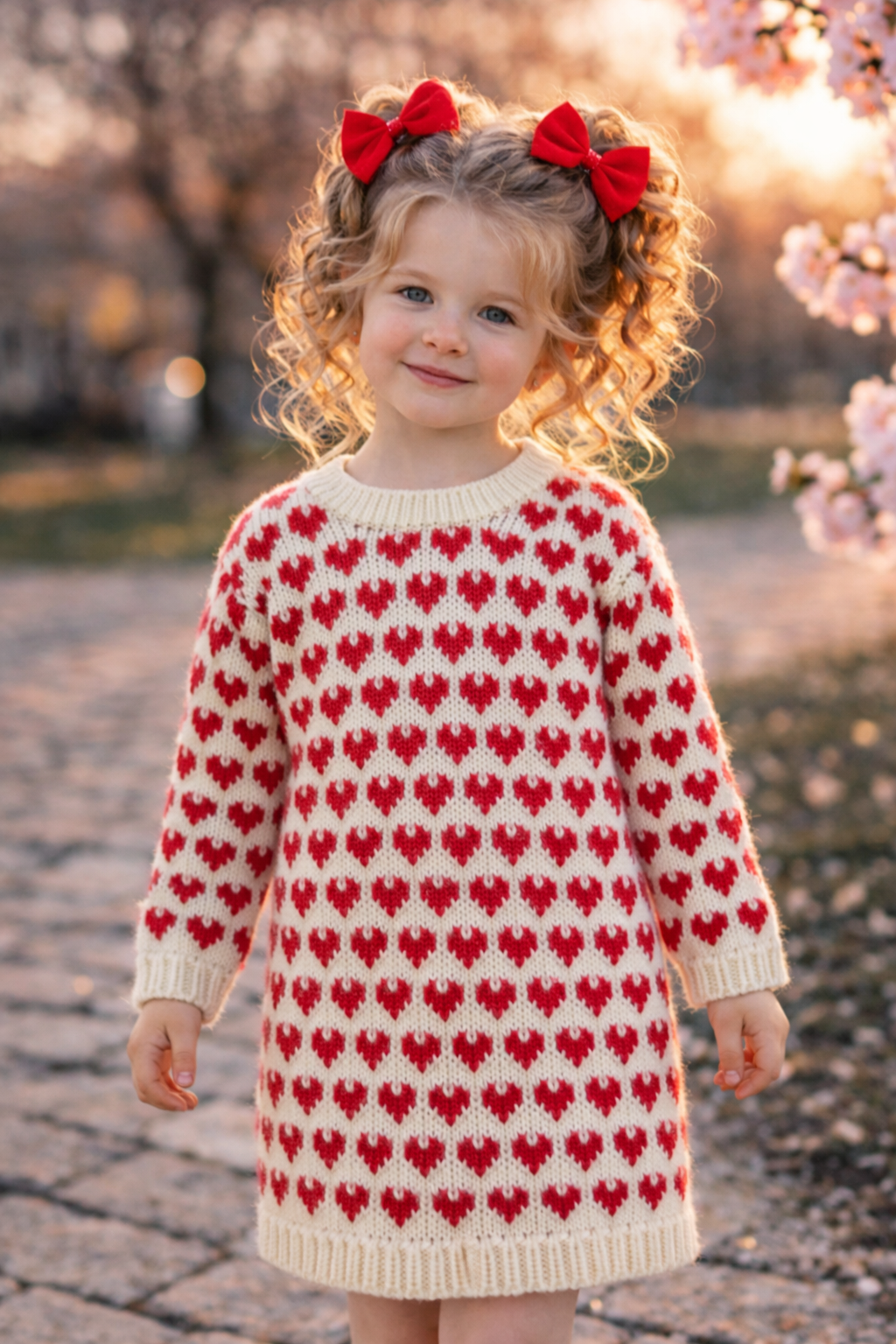 Instant digital download heart dress knitting pattern featuring a delicate handmade aesthetic, soft textures, and a stylish modern design for little girls.