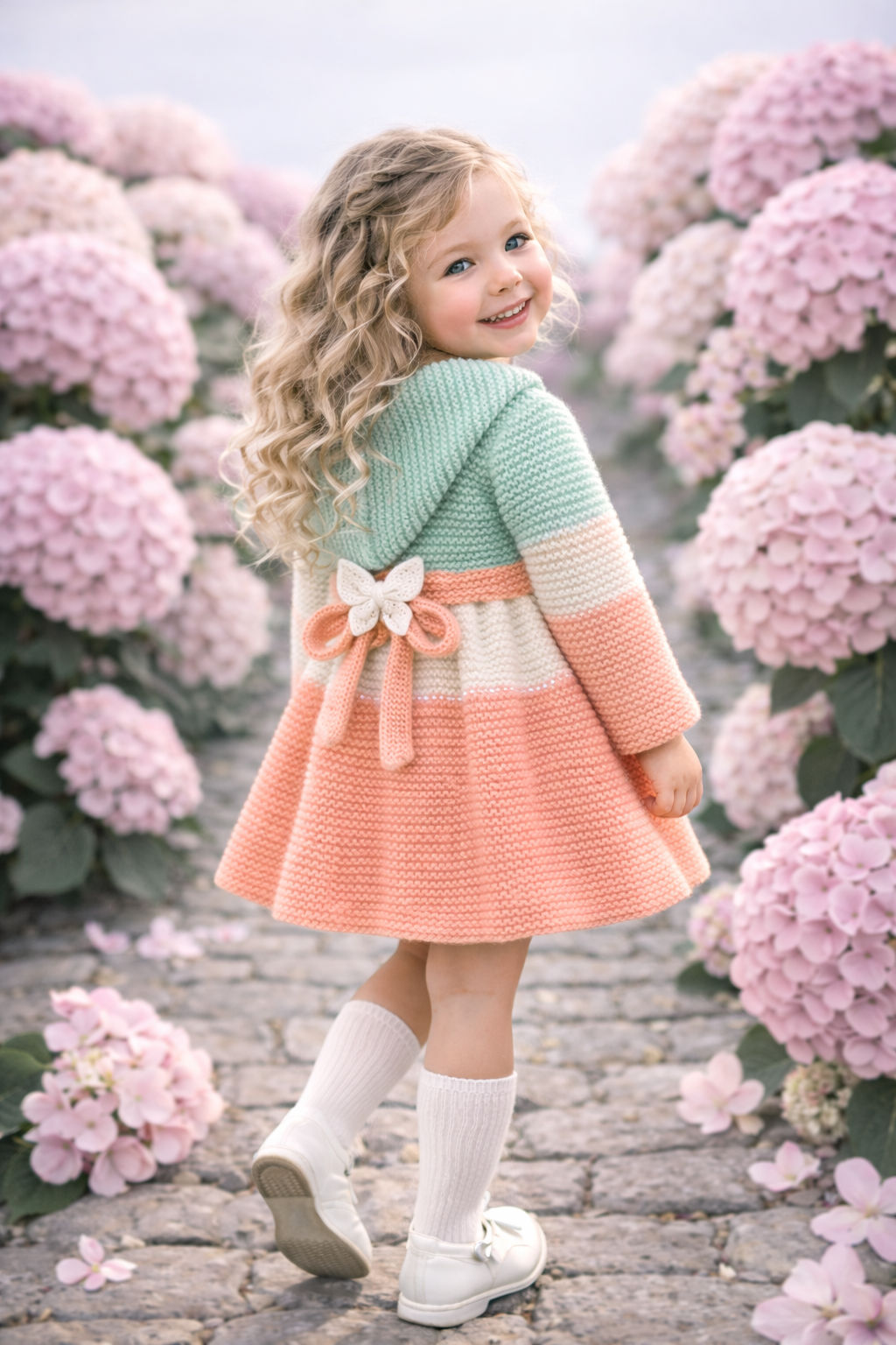 Modern kids butterfly coat knitting pattern available as instant download PDF. Perfect for classic handmade fashion and cozy layering.