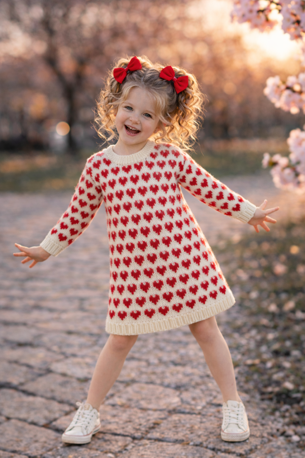 Beautiful heart sweater dress knitting pattern for kids featuring elegant texture and soft feminine details. A timeless handmade knit perfect for gifting or boutique-style creations.