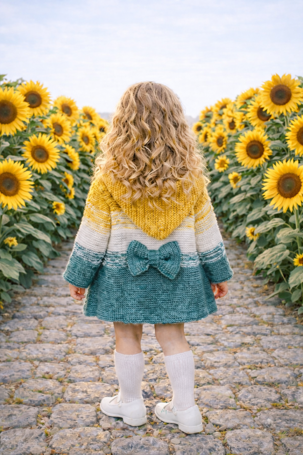 Modern girls knit hoodie pattern with bow detail, instant download knitting pattern for handmade baby and toddler sweater.